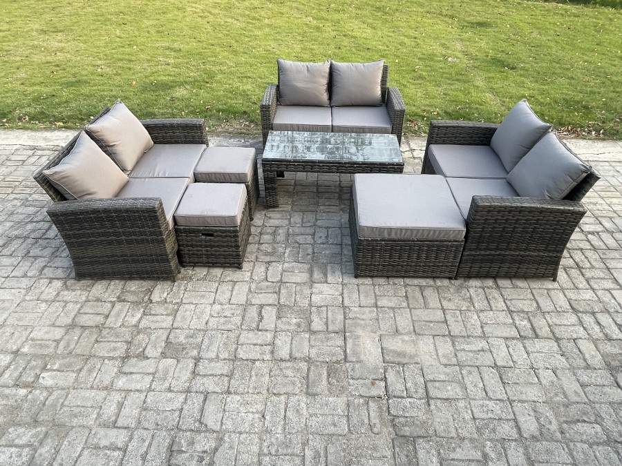 Click to view product details and reviews for Fimous Outdoor U Shape Sofa Set Wicker Pe Rattan Garden Furniture Set With Coffee Table Double Seat Sofa 3 Footstools Dark Grey Mixed.
