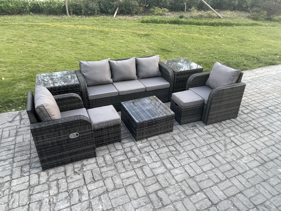 Click to view product details and reviews for Fimous Patio Garden Furniture Sets Wicker 7 Seater Outdoor Rattan Furniture Sofa Sets With Square Coffee Table 2 Side Tables 2 Small Footstools.