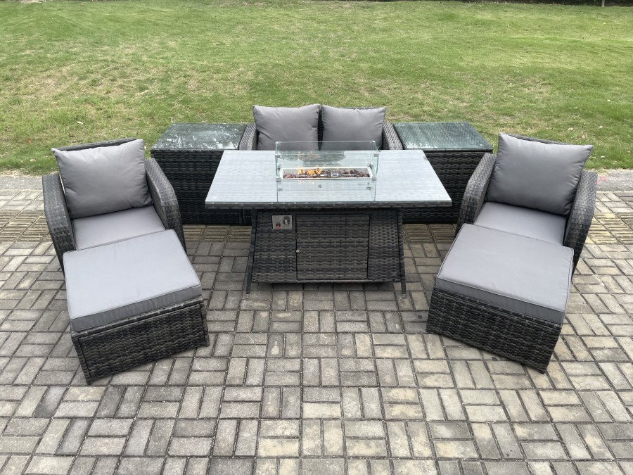 Click to view product details and reviews for Fimous Patio Outdoor Rattan Garden Furniture Set Propane Gas Fire Pit Table Burner With Love Seat Sofa 2 Big Footstool 2 Side Tables. Click to view product details and reviews for Fimous Patio Outdoor Rattan Garden Furniture Set Propane Gas Fire Pit Table Burner With Love Seat Sofa 2 Big Footstool 2 Side Tables.