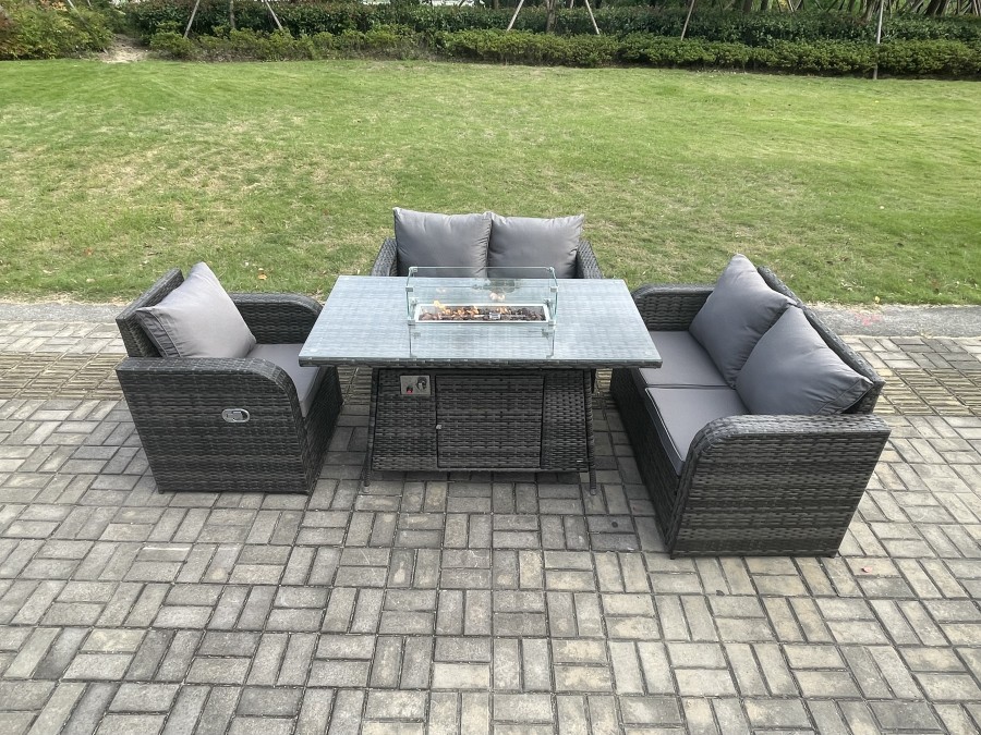Click to view product details and reviews for Fimous Patio Rattan Garden Furniture Set With Gas Fire Pit Dining Table Indoor Outdoor 4 Piece Love Sofa Set. Click to view product details and reviews for Fimous Patio Rattan Garden Furniture Set With Gas Fire Pit Dining Table Indoor Outdoor 4 Piece Love Sofa Set.