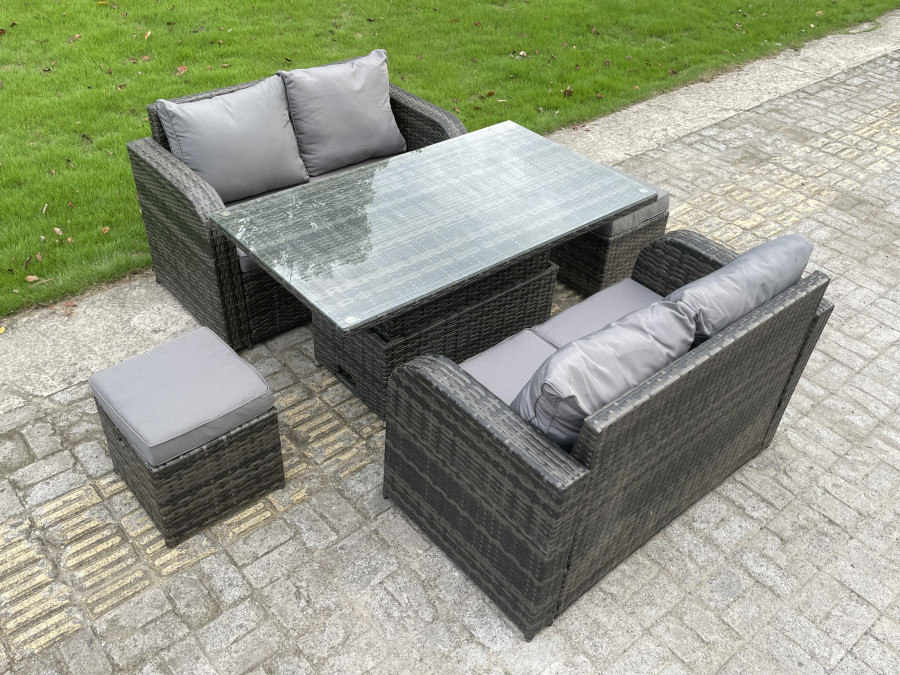 Click to view product details and reviews for Fimous Pe Rattan Garden Furniture Sofa Set Dining Table Height Adjustable Rising Lifting Table Two Seater Double Love Sofa.