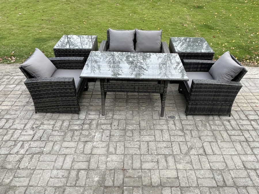 Click to view product details and reviews for Fimous Pe Wicker Outdoor Garden Furniture Set Patio Furniture Rattan Rectangular Dining Table Lounge Sofa With 2 Side Tables. Click to view product details and reviews for Fimous Pe Wicker Outdoor Garden Furniture Set Patio Furniture Rattan Rectangular Dining Table Lounge Sofa With 2 Side Tables.