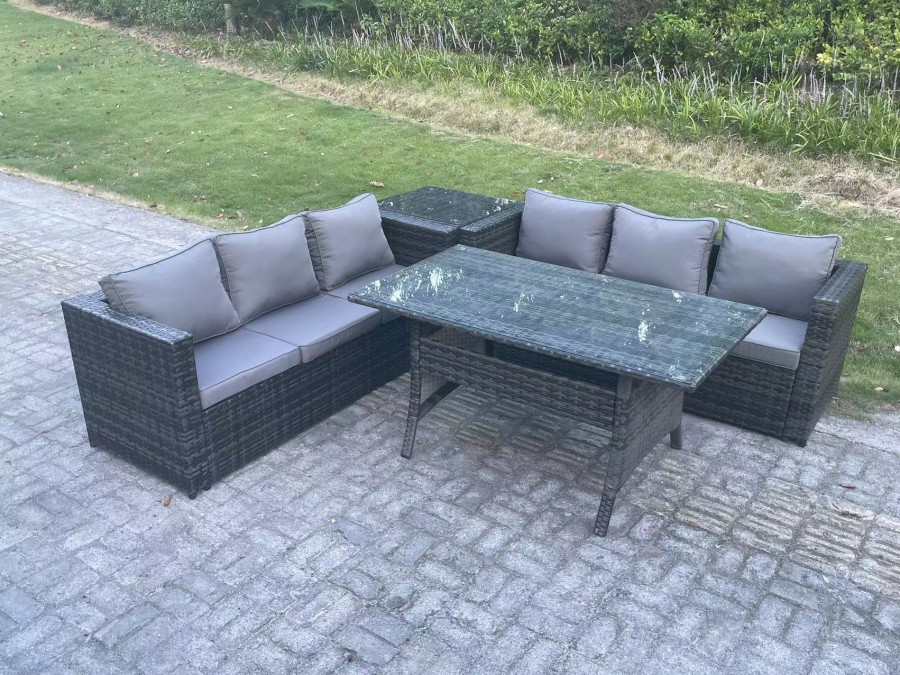 Click to view product details and reviews for Fimous Pe Wicker Outdoor Garden Furniture Set Patio Rattan Rectangular Dining Table Lounge Sofa With Side Table 6 Seater Dark Grey Mixed. Click to view product details and reviews for Fimous Pe Wicker Outdoor Garden Furniture Set Patio Rattan Rectangular Dining Table Lounge Sofa With Side Table 6 Seater Dark Grey Mixed.