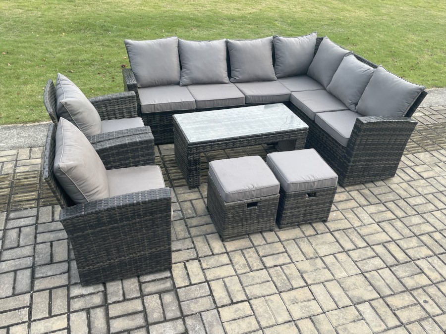 Click to view product details and reviews for Fimous Rattan Corner Sofa Garden Furniture Set With 2 Small Footstools Rectangular Coffee Table 2 Armchairs With Cushion Dark Grey Mixed. Click to view product details and reviews for Fimous Rattan Corner Sofa Garden Furniture Set With 2 Small Footstools Rectangular Coffee Table 2 Armchairs With Cushion Dark Grey Mixed.