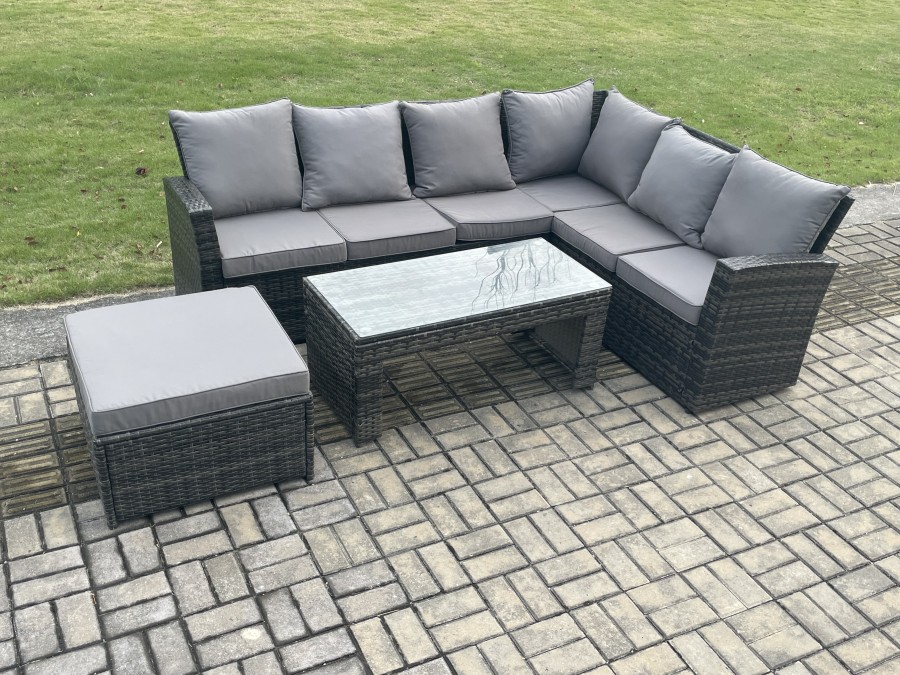 Click to view product details and reviews for Fimous Rattan Corner Sofa Garden Furniture Set With Big Footstool Rectangular Coffee Table With Cushion Dark Grey Mixed. Click to view product details and reviews for Fimous Rattan Corner Sofa Garden Furniture Set With Big Footstool Rectangular Coffee Table With Cushion Dark Grey Mixed.