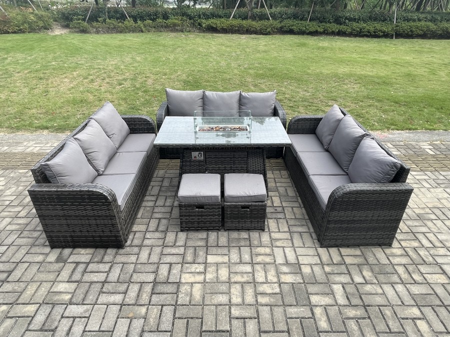 Click to view product details and reviews for Fimous Rattan Furniture Garden Dining Set Gas Fire Pit Table With Lounge Sofa 2 Small Footstools Dark Grey Mixed. Click to view product details and reviews for Fimous Rattan Furniture Garden Dining Set Gas Fire Pit Table With Lounge Sofa 2 Small Footstools Dark Grey Mixed.