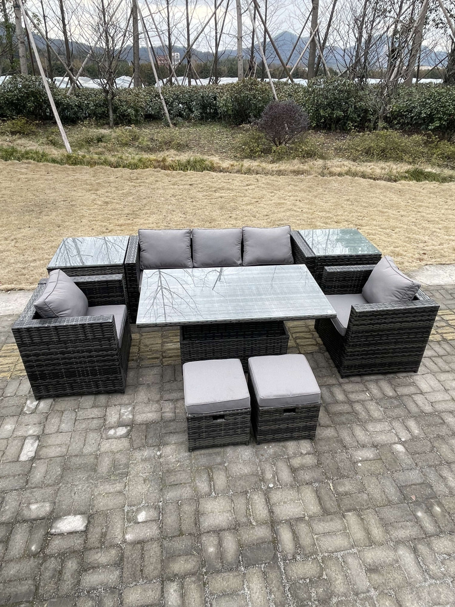 Click to view product details and reviews for Fimous Rattan Garden Furniture Adjustable Rising Lifting Dining Table Sofa Set Chairs 2 Side Coffee Tables With 2 Stools. Click to view product details and reviews for Fimous Rattan Garden Furniture Adjustable Rising Lifting Dining Table Sofa Set Chairs 2 Side Coffee Tables With 2 Stools.