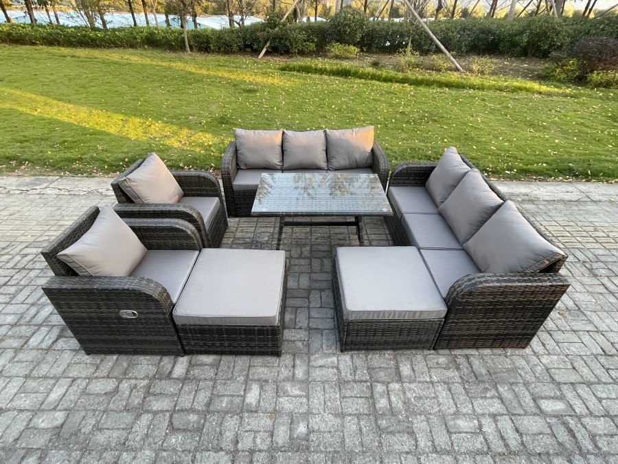 Click to view product details and reviews for Fimous Rattan Garden Furniture Dining Set 10 Seater Patio Rectangular Table 2 Big Footstool Dark Grey Mixed.