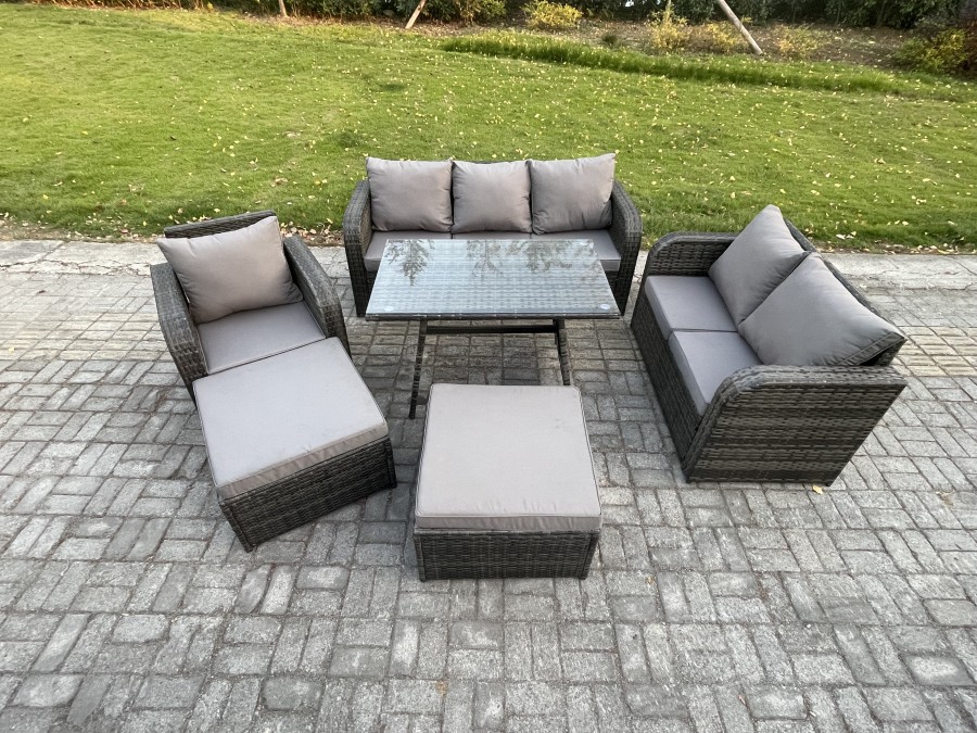 Click to view product details and reviews for Fimous Rattan Garden Furniture Dining Set 8 Seater Patio Rectangular Table 2 Big Footstool Love Sofa Reclining Chair Dark Grey Mixed.