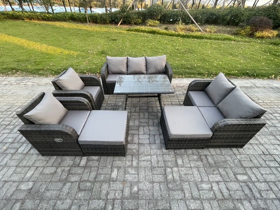 Click to view product details and reviews for Fimous Rattan Garden Furniture Dining Set 9 Seater Patio Rectangular Table 2 Big Footstool Love Sofa Dark Grey Mixed.