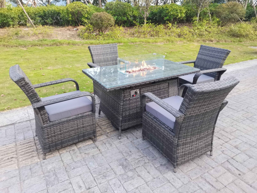 Click to view product details and reviews for Fimous Rattan Garden Furniture Gas Fire Pit Rectangle Dining Table Gas Heater And Dining Chairs 4 Seater.