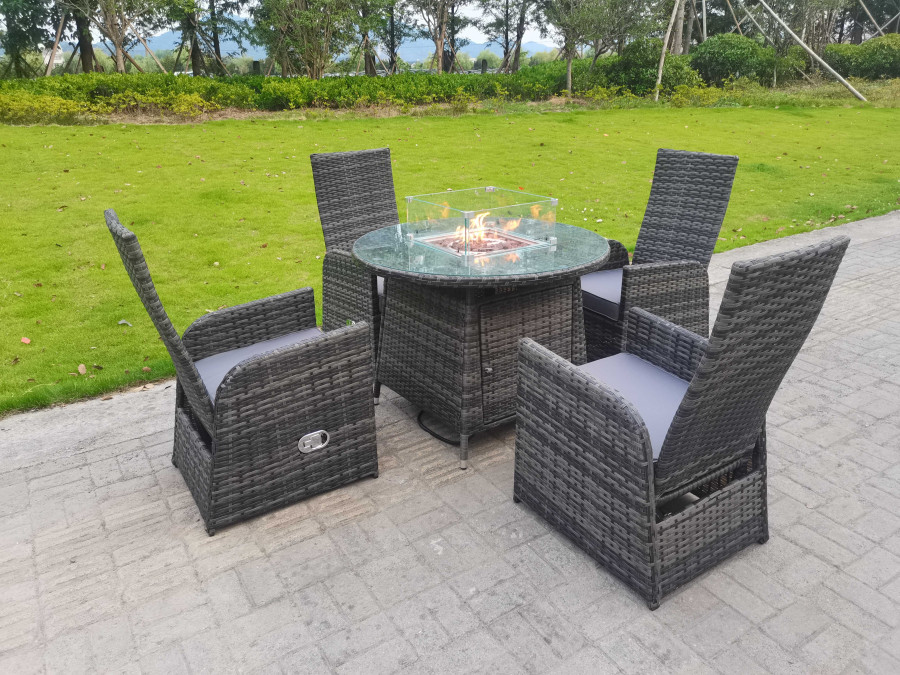 Click to view product details and reviews for Fimous Rattan Garden Furniture Gas Fire Pit Round Dining Table And Chairs 4 Seater Plus Round Table.