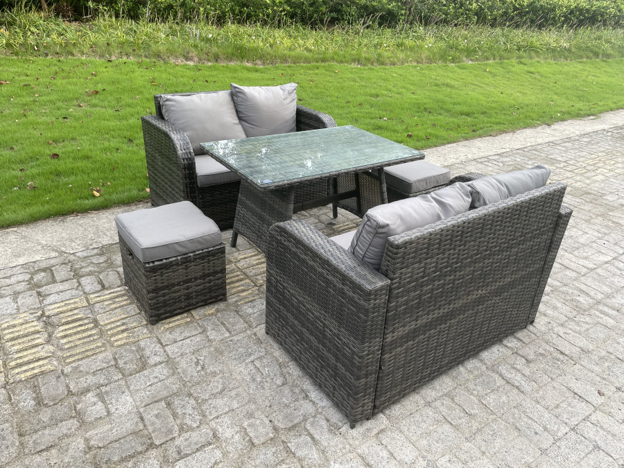 Click to view product details and reviews for Fimous Rattan Garden Furniture Set 2 Seater Curved Arm Double Love Sofa Sofa Oblong Dining Table.