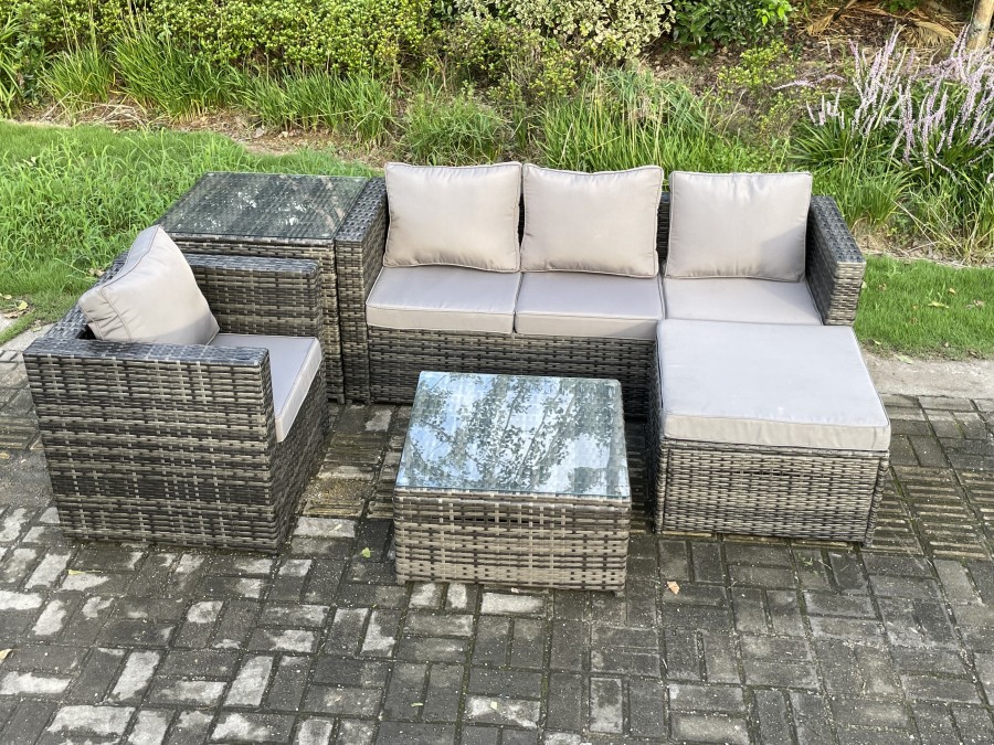 Click to view product details and reviews for Fimous Rattan Garden Furniture Set 5 Seater Patio Outdoor Lounge Sofa Set With Side Table Square Coffee Table Big Footstool Dark Grey Mixed.