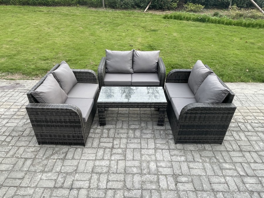 Click to view product details and reviews for Fimous Rattan Garden Furniture Set 6 Seater Indoor Outdoor Patio Sofa Set With Coffee Table Loveseat Sofa Dark Grey Mixed.