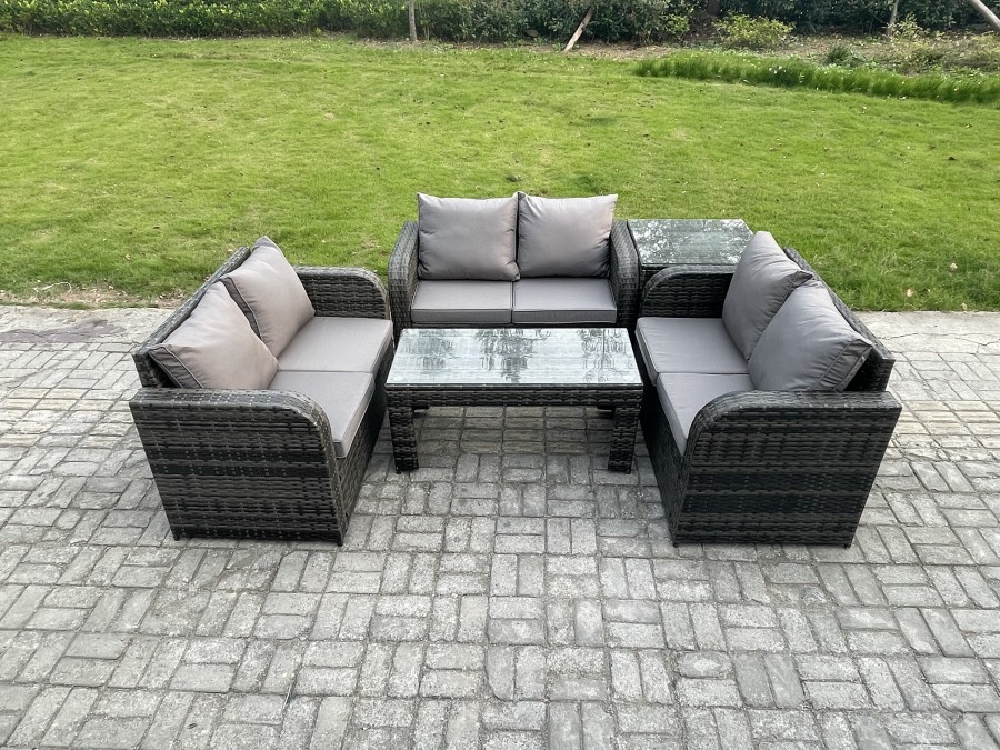 Click to view product details and reviews for Fimous Rattan Garden Furniture Set 6 Seater Indoor Outdoor Patio Sofa Set With Coffee Table Loveseat Sofa Side Table Dark Grey Mixed.