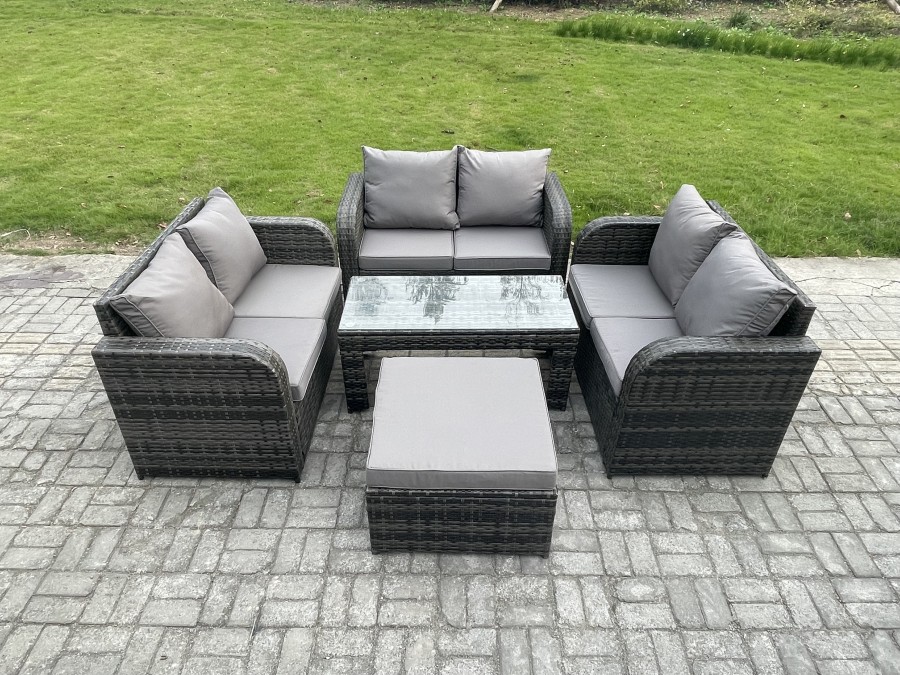 Click to view product details and reviews for Fimous Rattan Garden Furniture Set 7 Seater Indoor Outdoor Patio Sofa Set With Coffee Table Loveseat Sofa Big Footstool Dark Grey Mixed.