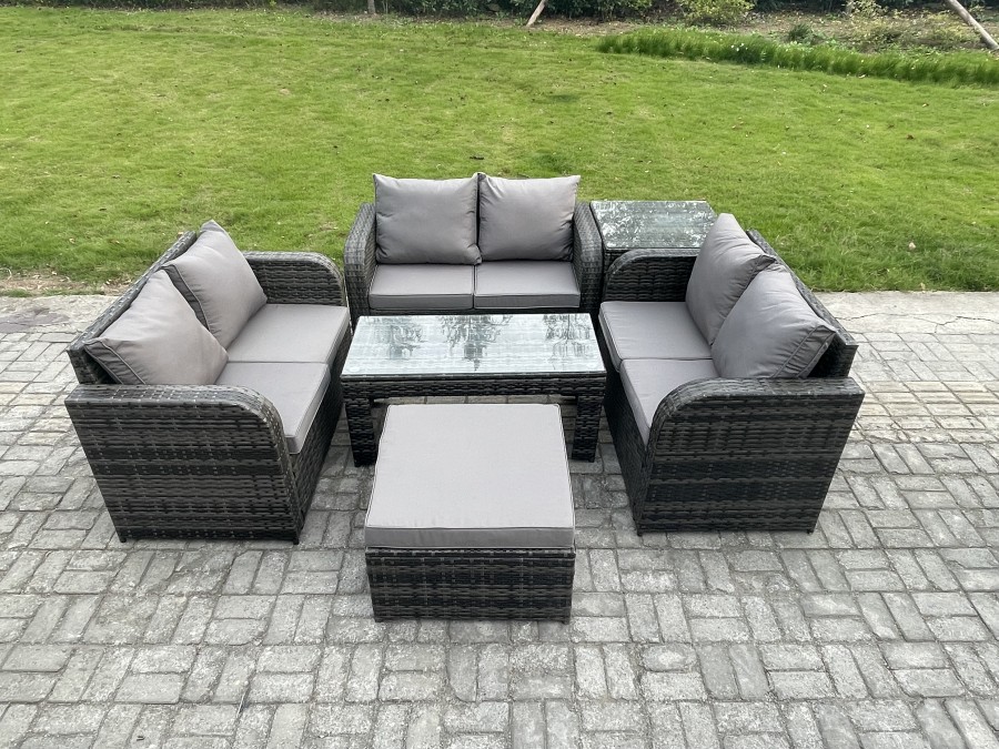 Click to view product details and reviews for Fimous Rattan Garden Furniture Set 7 Seater Indoor Outdoor Patio Sofa Set With Coffee Table Loveseat Sofa Big Footstool Side Table Dark Grey Mixed.