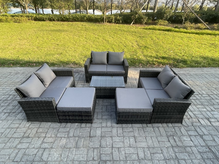 Click to view product details and reviews for Fimous Rattan Garden Furniture Set 8 Seater Patio Outdoor Lounge Sofa Set With Rectangular Coffee Table 2 Big Footstool Dark Grey Mixed.