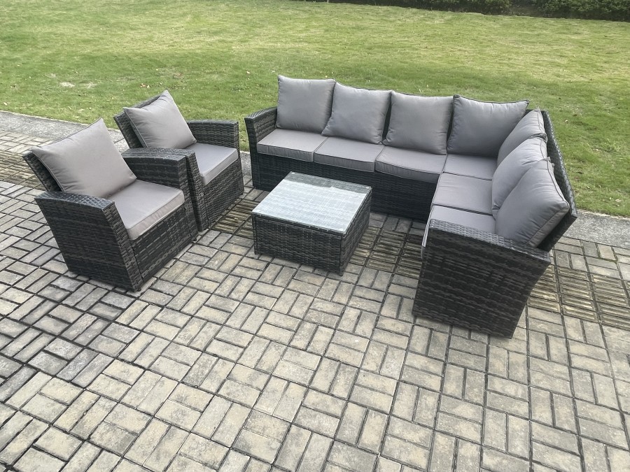 Click to view product details and reviews for Fimous Rattan Garden Furniture Set Outdoor Lounge Corner Sofa Set With Square Coffee Table 2 Chairs 8 Seater Dark Grey Mixed.