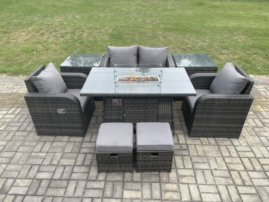 Click to view product details and reviews for Fimous Rattan Garden Furniture Set Outdoor Patio Gas Fire Pit Dining Table And Chairs With Love Seat Sofa Footstool 2 Side Tables. Click to view product details and reviews for Fimous Rattan Garden Furniture Set Outdoor Patio Gas Fire Pit Dining Table And Chairs With Love Seat Sofa Footstool 2 Side Tables.