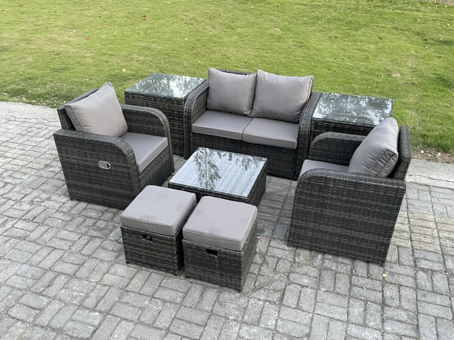 Click to view product details and reviews for Fimous Rattan Garden Furniture Set Patio Conservatory Indoor Outdoor 8 Piece Set With Love Sofa Square Coffee Table 2 Small Footstools 2 Side Tables.
