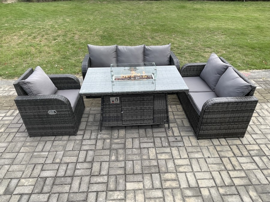 Click to view product details and reviews for Fimous Rattan Garden Furniture Set With Fire Pit Table 6 Seater Outdoor Lounge Sofa Set Dark Grey Mixed.