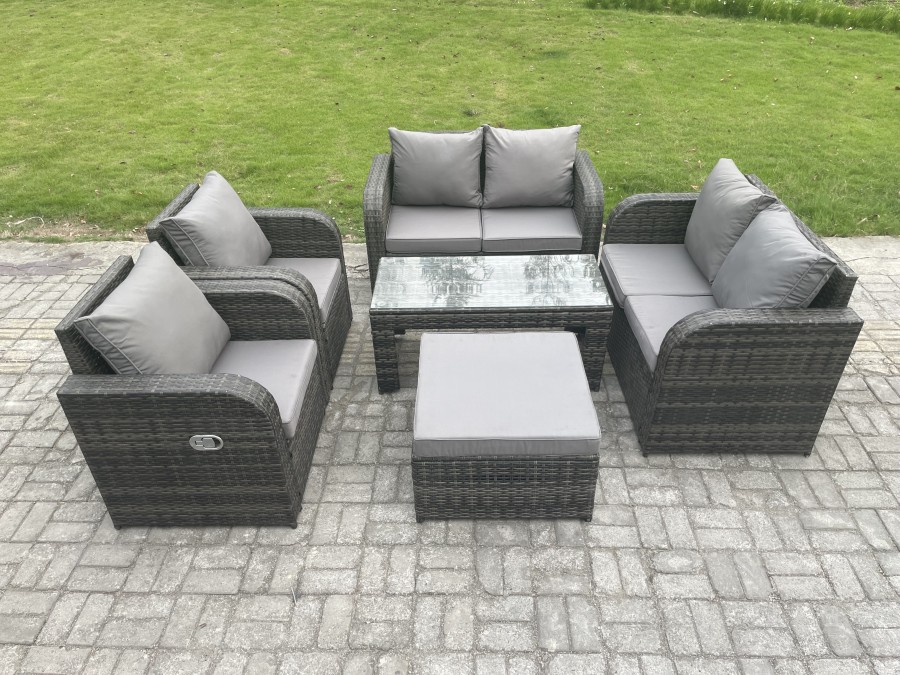 Click to view product details and reviews for Fimous Rattan Garden Furniture Set With Rectangular Coffee Table Big Footstool 7 Seater Patio Outdoor Lounge Sofa Set.