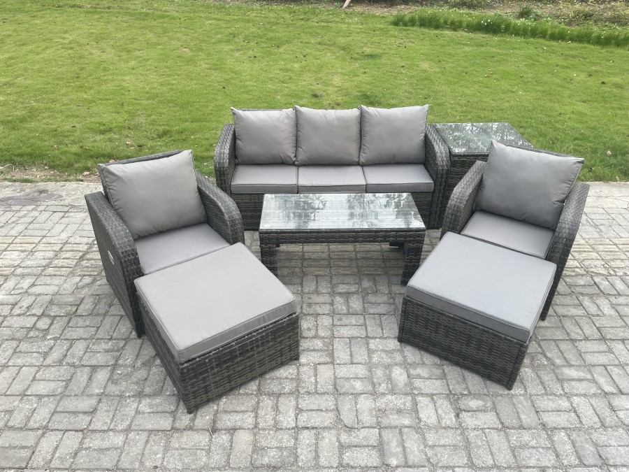 Click to view product details and reviews for Fimous Rattan Garden Furniture Set With Rectangular Coffee Table Side Table 2 Big Footstool 7 Seater Patio Outdoor Lounge Sofa Set.