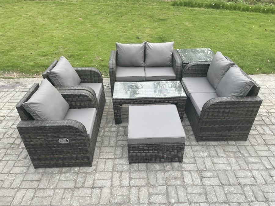 Click to view product details and reviews for Fimous Rattan Garden Furniture Set With Rectangular Coffee Table Side Table Big Footstool 7 Seater Patio Outdoor Lounge Sofa Set.