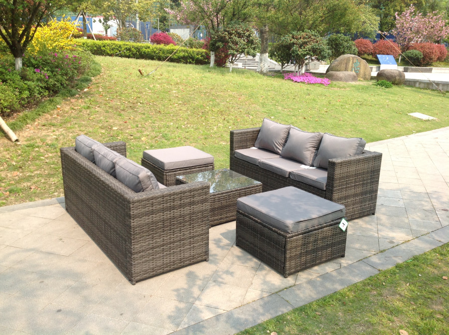 Click to view product details and reviews for Fimous Rattan Garden Furniture Sets With 3 Seater Sofa Square Coffee Table And 2 Pc Big Footstools.