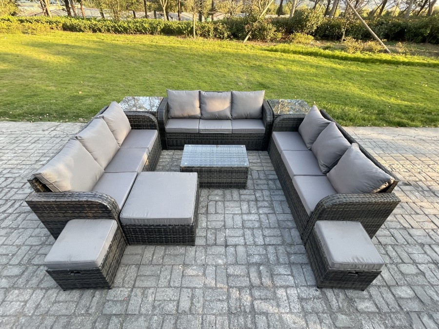 Fimous Rattan Lounge Sofa Set 12 Seater Outdoor Cazaar