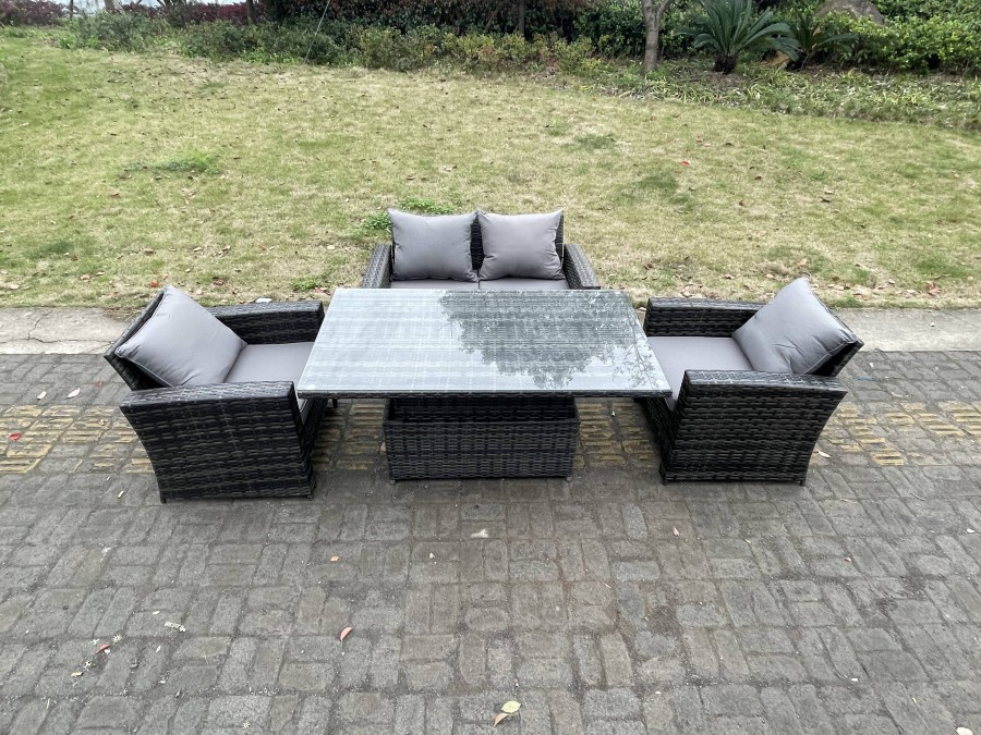 Click to view product details and reviews for Fimous Rattan Outdoor Furniture Adjustable Rising Lifting Rectangle Dining Table Chairs Two Seater Love Sofa Sets 4 Seater.