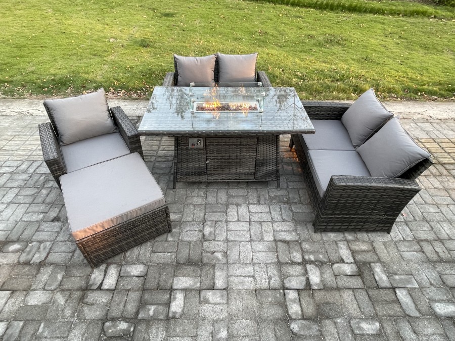 Click to view product details and reviews for Fimous Rattan Outdoor Garden Furniture Gas Fire Pit Table Sets Gas Heater With Double Seat Sofa Armchair Big Footstool 6 Seater Dark Mixed Grey.