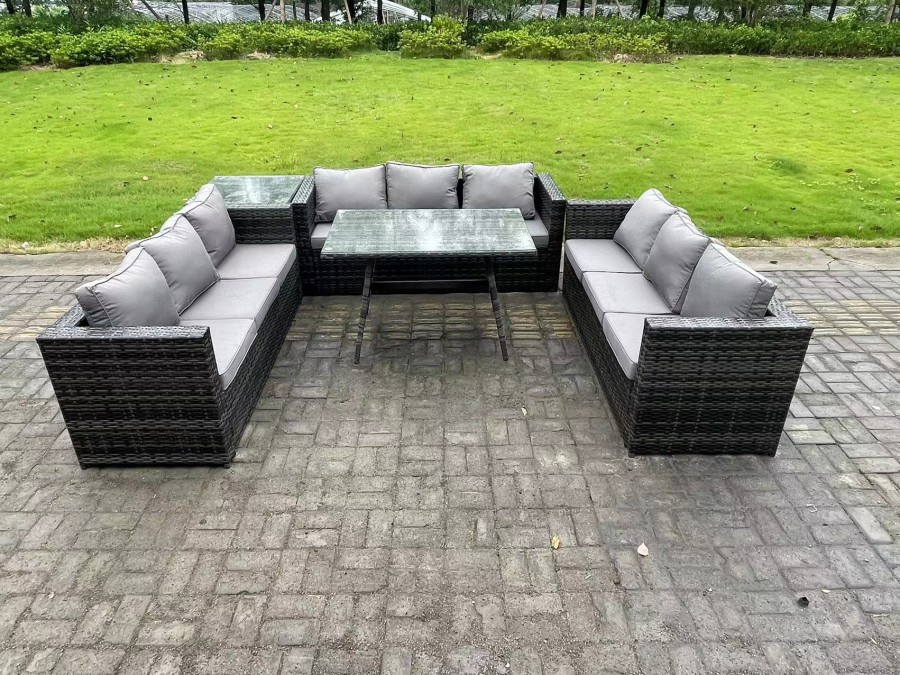 Click to view product details and reviews for Fimous Rattan Outdoor Garden Furniture Set Garden Dining Table Set With Patio Side Table 9 Seater Dark Grey Mixed.