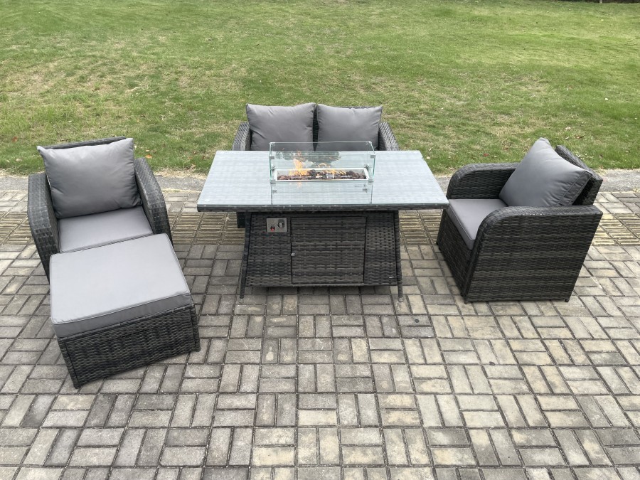 Click to view product details and reviews for Fimous Rattan Outdoor Garden Furniture Set Gas Fire Pit Dining Table With Chair Love Seat Sofa Footstool.
