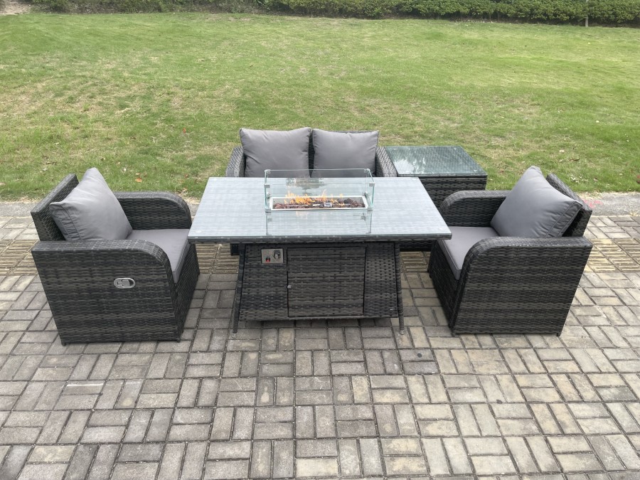 Click to view product details and reviews for Fimous Rattan Outdoor Garden Furniture Set Gas Fire Pit Dining Table With Side Table Chair Love Seat Sofa.