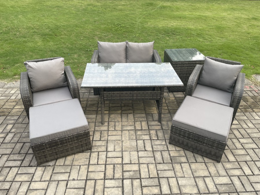 Click to view product details and reviews for Fimous Rattan Outdoor Garden Furniture Set Rectangular Dining Table And Chair Sofa Set With Side Table 2 Big Footstool Dark Grey Mixed.