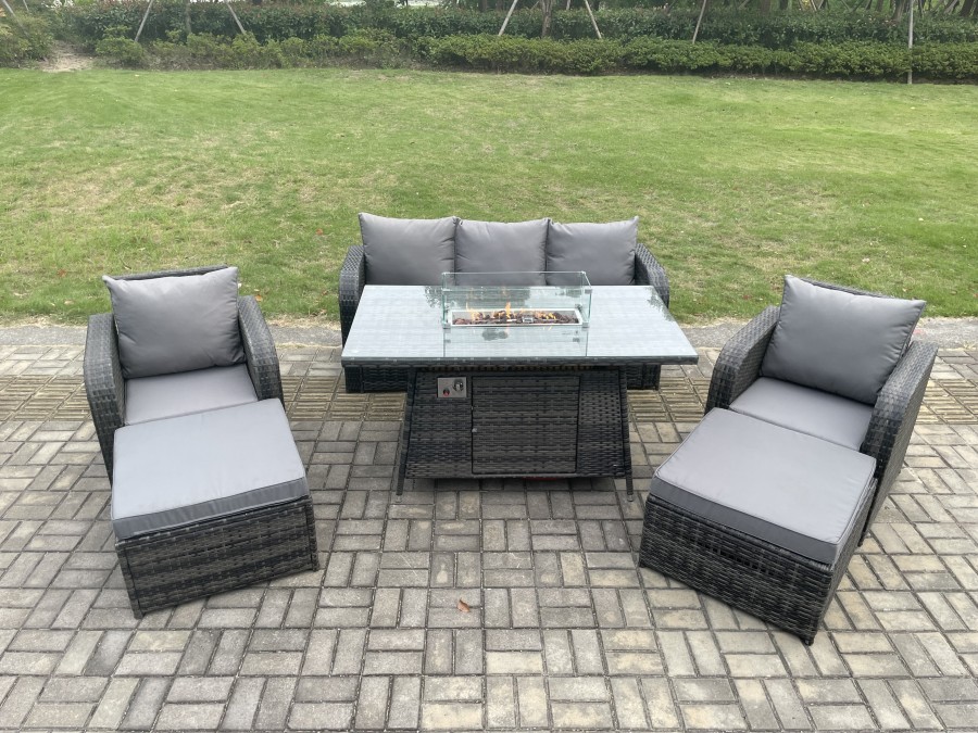 Click to view product details and reviews for Fimous Rattan Outdoor Garden Furniture Sofa Set Gas Fire Pit Dining Table Gas Heater With 2 Big Footstool Dark Grey Mixed.