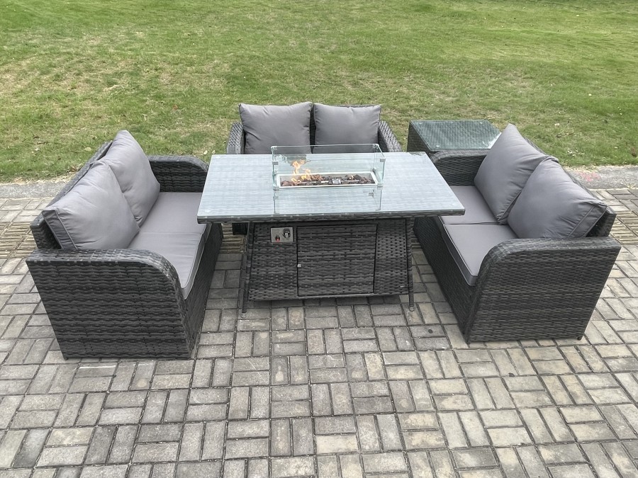 Click to view product details and reviews for Fimous Rattan Outdoor Garden Furniture Sofa Set Gas Fire Pit Dining Table Gas Heater With Side Table Love Sofa Dark Grey Mixed.