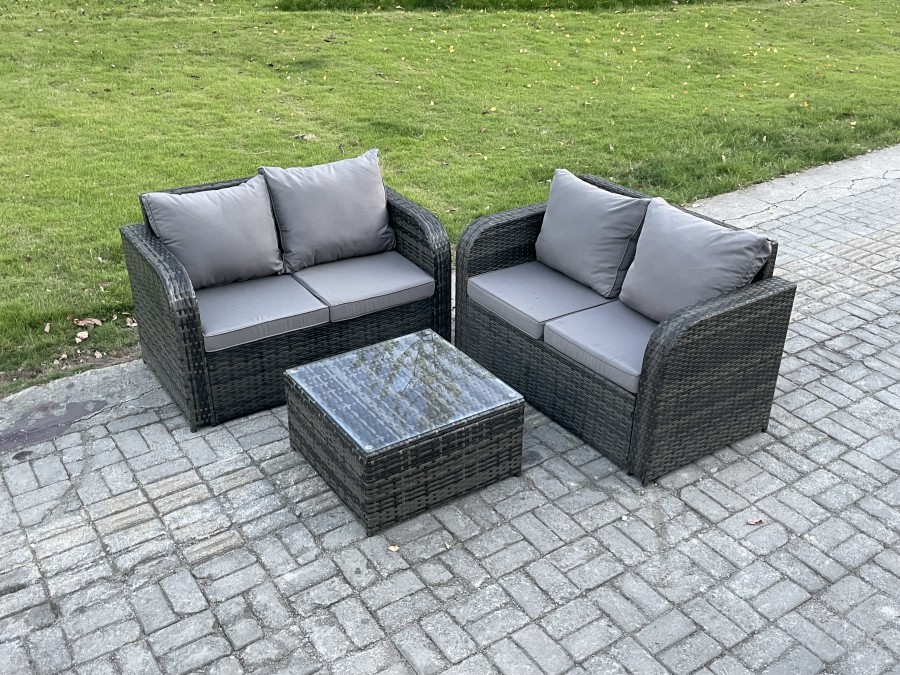 Click to view product details and reviews for Fimous Rattan Sofa Set Outdoor Garden Furniture Set With Square Coffee Table Loveseat Sofa Dark Grey Mixed.