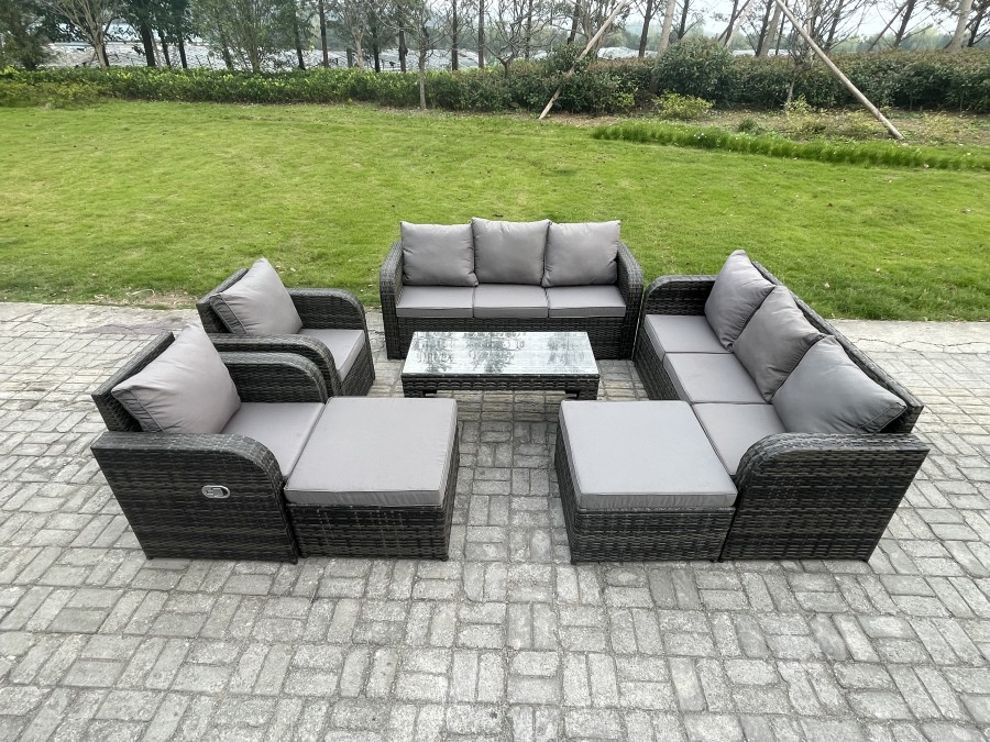 Click to view product details and reviews for Fimous Rattan Wicker Garden Furniture Patio Conservatory Sofa Set With Rectangular Coffee Table Reclining Chair 2 Big Footstool.