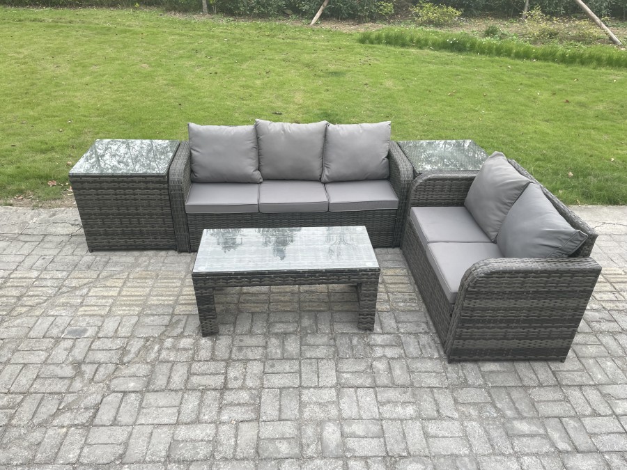 Click to view product details and reviews for Fimous Rattan Wicker Garden Furniture Patio Conservatory Sofa Set With Rectangular Coffee Table Reclining Chair 2 Side Tables.