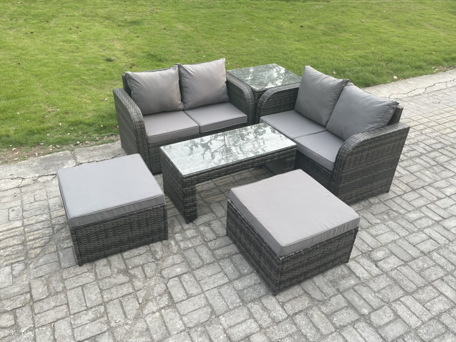 Click to view product details and reviews for Fimous Rattan Wicker Garden Furniture Patio Conservatory Sofa Set With Rectangular Coffee Table Reclining Chair Love Sofa 2 Big Footstool Side Table.