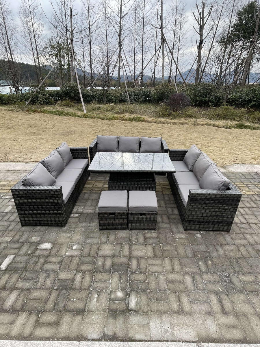 Click to view product details and reviews for Fimous U Shapeoutdoor Rattan Garden Furniture Sofa Set Lounge Adjustable Rising Lifting Tables Footstool Dark Grey Mixed.