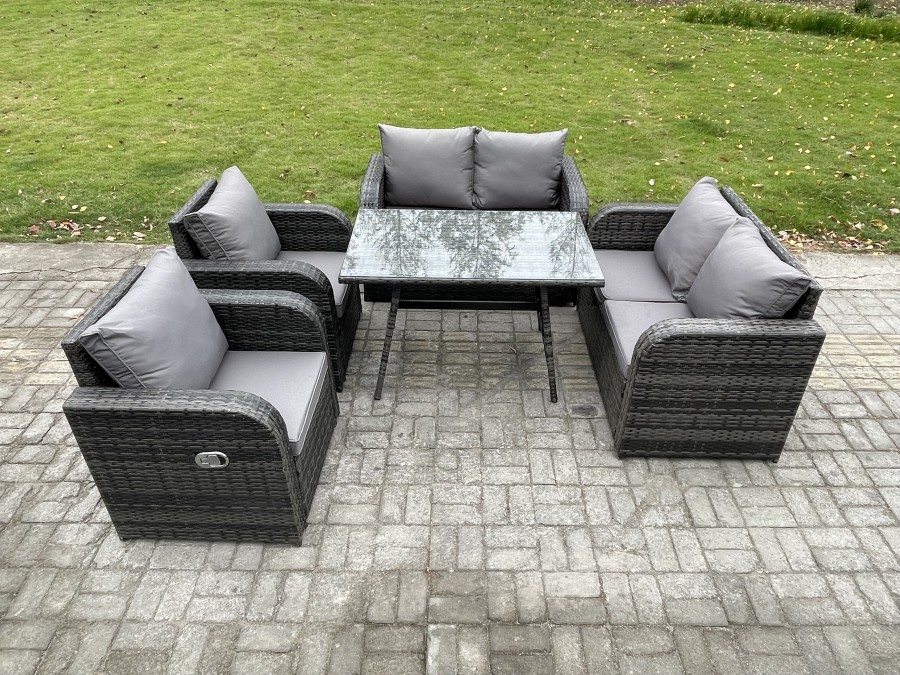 Click to view product details and reviews for Fimous Wicker Pe Rattan Garden Dining Set Outdoor Furniture Sofa With Rectangular Dining Table Dark Grey Mixed.