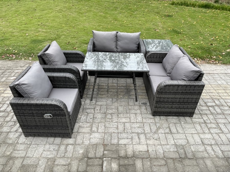 Click to view product details and reviews for Fimous Wicker Pe Rattan Garden Dining Set Outdoor Furniture Sofa With Rectangular Dining Table Side Table Dark Grey Mixed.