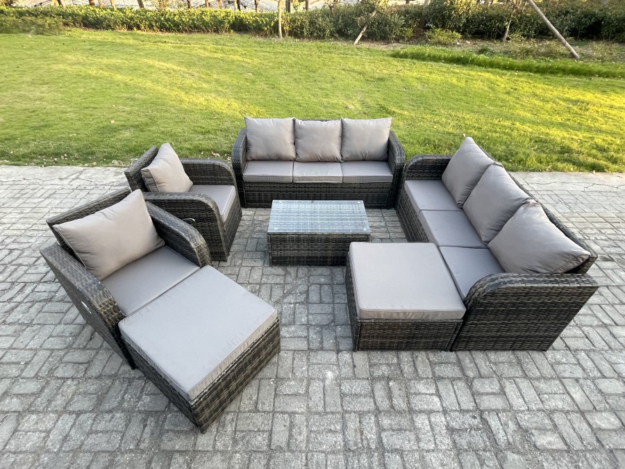 Click to view product details and reviews for Fimous Wicker Pe Rattan Garden Furniture Set 10 Seater Outdoor Lounge Sofa Set With Coffee Table 2 Big Footstool Dark Grey Mixed.