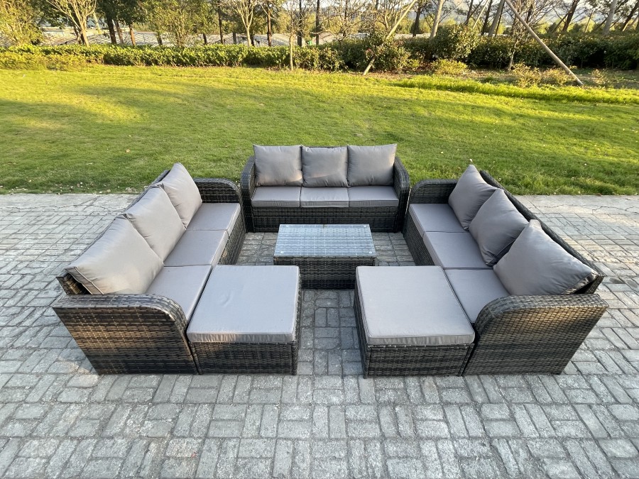 Click to view product details and reviews for Fimous Wicker Pe Rattan Garden Furniture Set 11 Seater Outdoor Lounge Sofa Set With Coffee Table 2 Big Footstool Dark Grey Mixed.