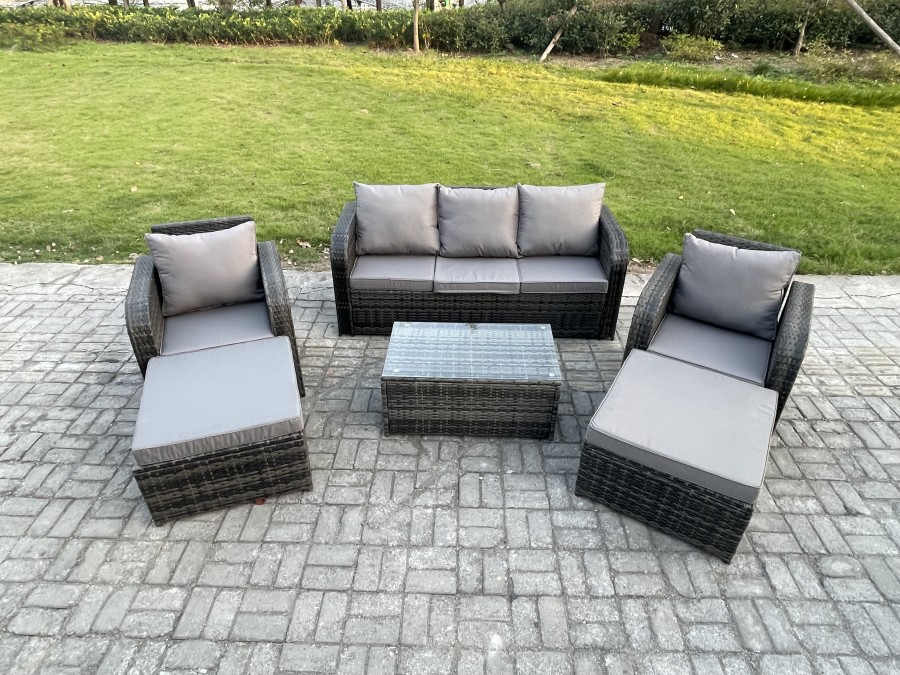 Click to view product details and reviews for Fimous Wicker Pe Rattan Garden Furniture Set 7 Seater Outdoor Lounge Sofa Set With Coffee Table 2 Big Footstool Dark Grey Mixed.